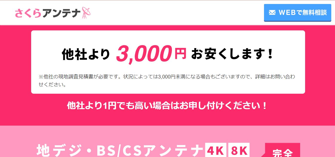 さくらアンテナ口コミと評判・レビュー!他社より3000円安くなるキャンペーン中